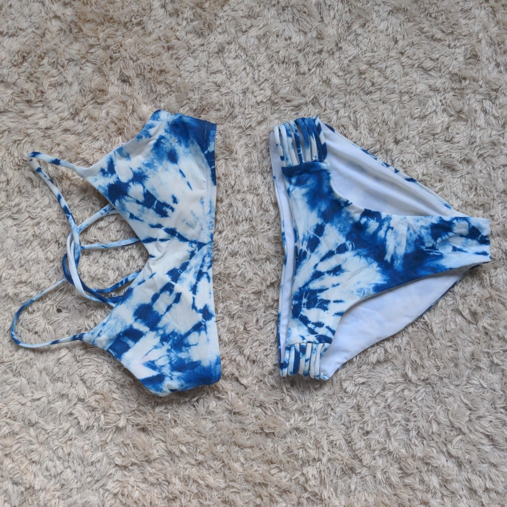 Full Tilt Blue & White Tie-Dye Girls Bikini Set